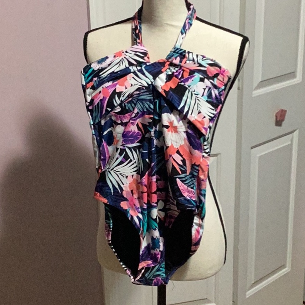 Floral Halter Neck One Piece Swimsuit